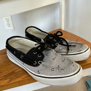 Sperry boat shoes anchors grey and black